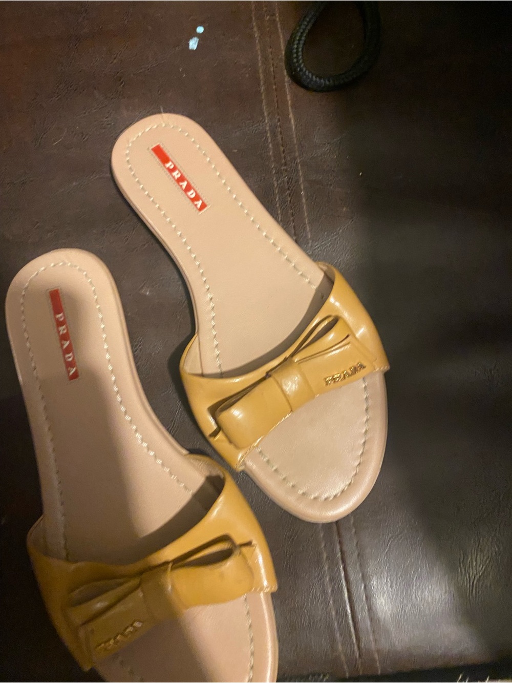 Prada Yellow Bow Leather Slide Sandals